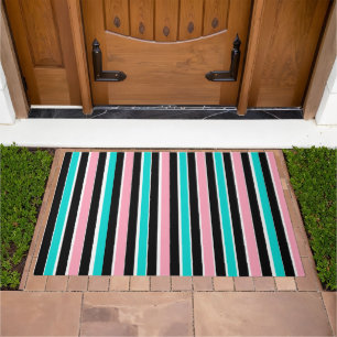 Stripes in Black Pink and Blue Doormat
