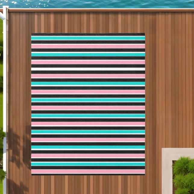 Stripes in Black Pink and Blue Outdoor Rug (Insitu (Outdoor 2))