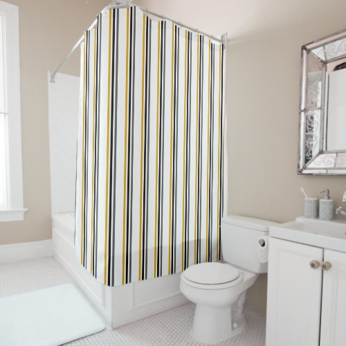 Stripes In Gold Grey Yellow Shower Curtain