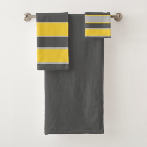 Stripes in light and dark grey mustard yellow bath towel set