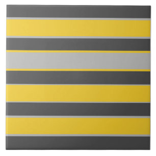 Stripes in light and dark grey, mustard yellow ceramic tile