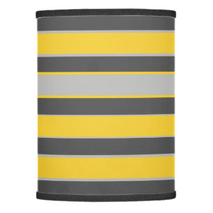 Stripes in light and dark grey, mustard yellow lamp shade