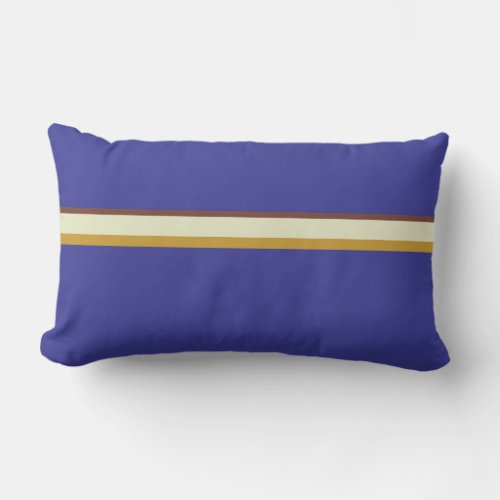 Stripes in natural colors on cobalt blue lumbar pillow