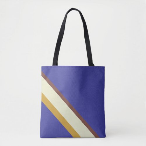 Stripes in natural colors on cobalt blue tote bag