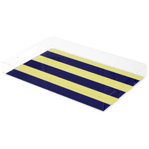 Stripes in Navy Blue and Yellow Acrylic Tray