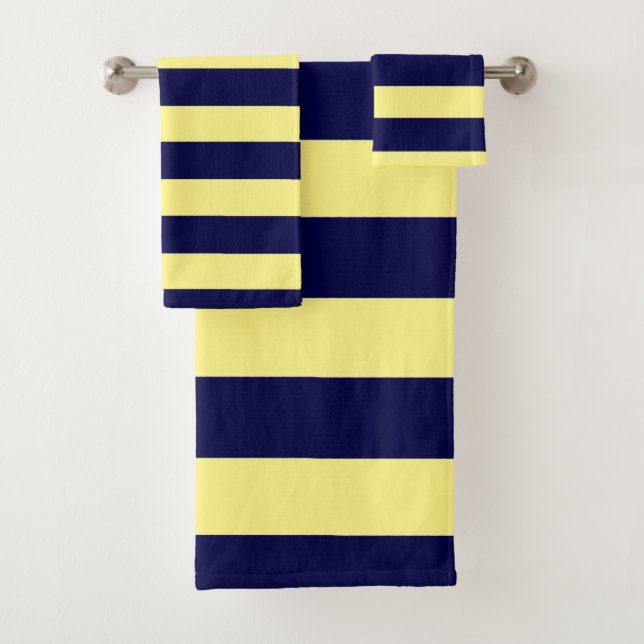 Stripes in Navy Blue and Yellow Bath Towel Set (Insitu)