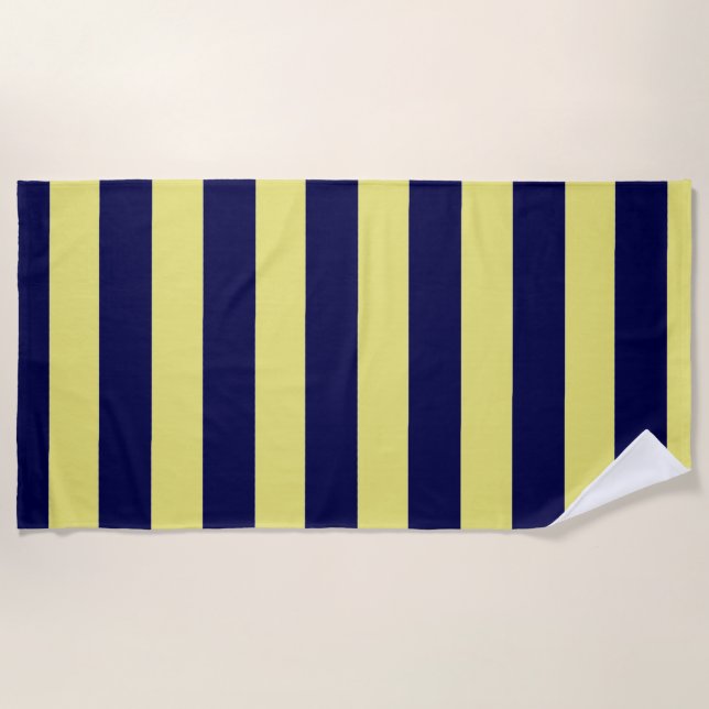Stripes in Navy Blue and Yellow Beach Towel (Front)