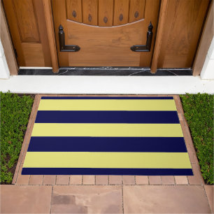 Stripes in Navy Blue and Yellow Doormat