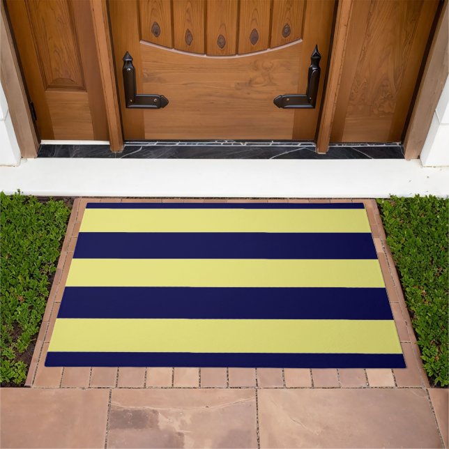 Stripes in Navy Blue and Yellow Doormat (Outdoor)