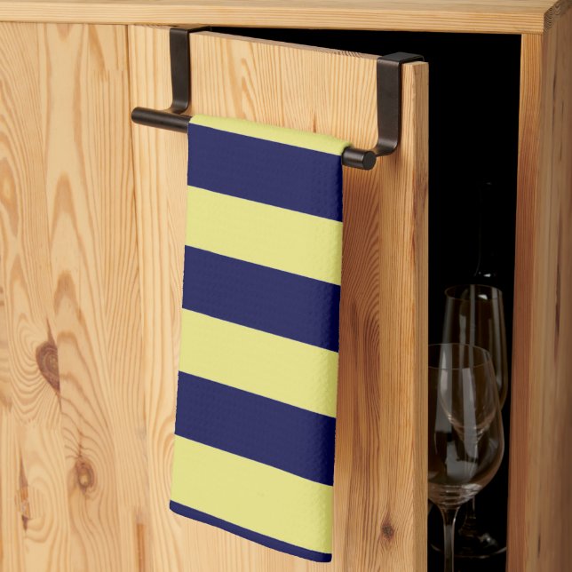 Stripes in Navy Blue and Yellow Kitchen Towel (Thirds Fold)