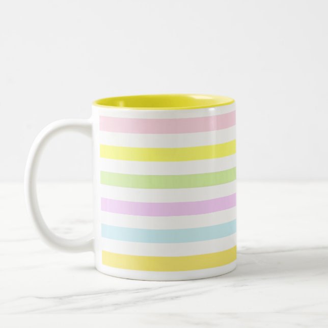 Stripes in Pastel Colors Two-Tone Coffee Mug (Left)