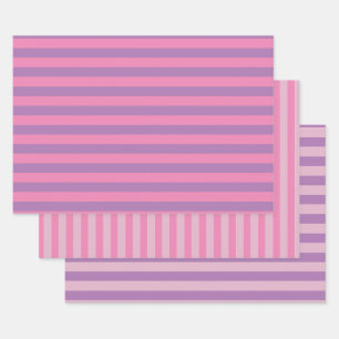 Stripes in Pink set of 3 Wrapping Paper Sheets