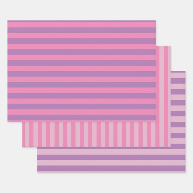 Stripes in Pink set of 3  Wrapping Paper Sheets (Set)