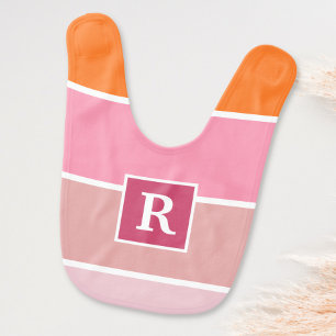 Stripes in pink, white and orange with Monogram Ba Baby Bib