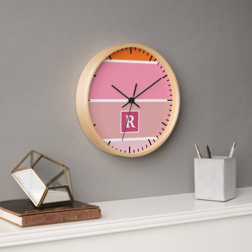Stripes in pink white and orange with Monogram Clock