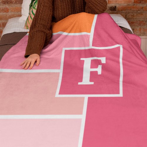 Stripes in pink white and orange with Monogram Fleece Blanket