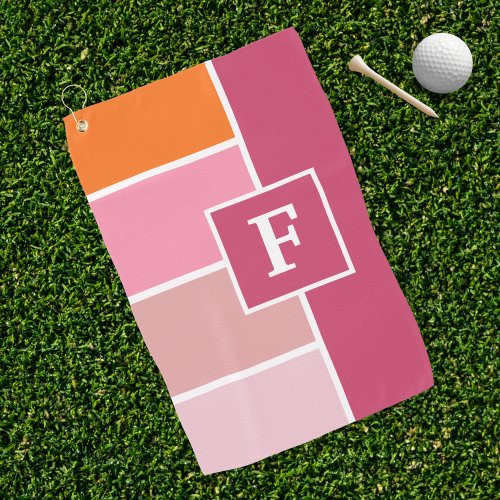 Stripes in pink white and orange with Monogram Golf Towel