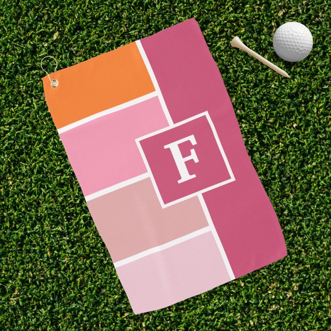 Stripes in pink, white and orange with Monogram Golf Towel (Creator Uploaded)