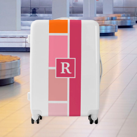 Stripes In Pink, White And Orange With Monogram Luggage