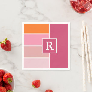 Stripes in pink, white and orange with Monogram Napkins