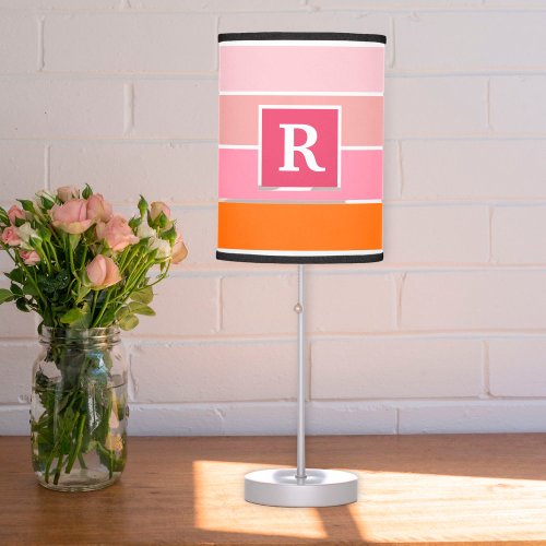 Stripes in pink white and orange with Monogram Table Lamp