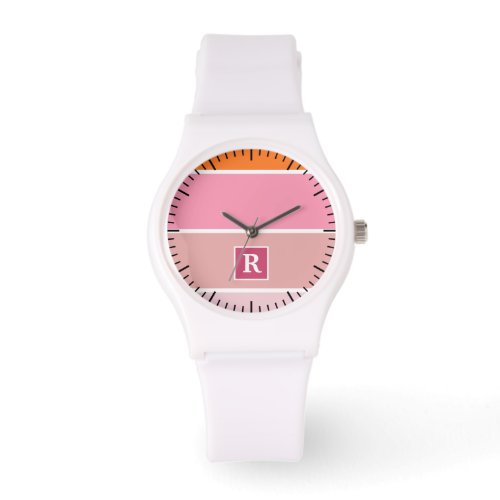 Stripes in pink white and orange with Monogram Watch