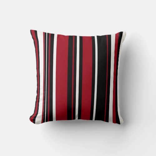 Stripes in Red Black  White Throw Pillow