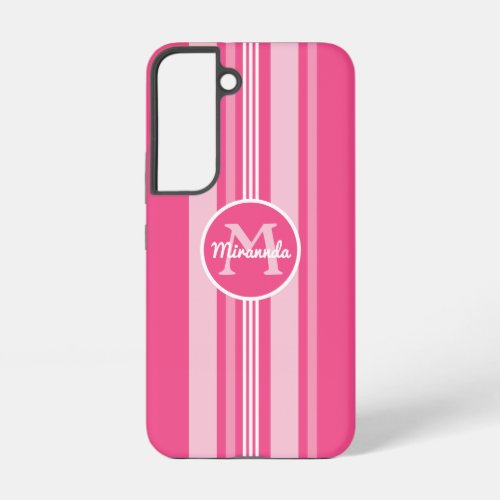 Stripes in Shades of Pink Monogrammed Samsung Galaxy S22 Case