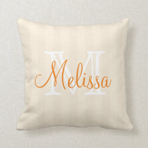 Stripes in Tan and Beige colors with Name Throw Pillow