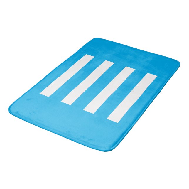 Stripes in the middle. Skye Blue and white. Bath Mat (Angled)