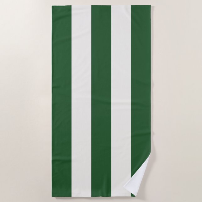 Stripes In The Sun Deep Green White Beach Towel (Front)