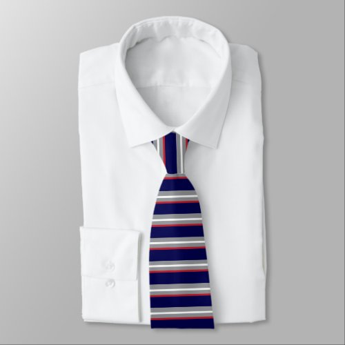 Stripes in White Red Gray and Navy Blue Tie