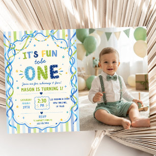 Stripes It's Fun To Be One Colorful Birthday Invitation