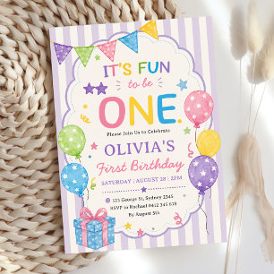 Stripes It's Fun To Be One Colorful Birthday Invitation