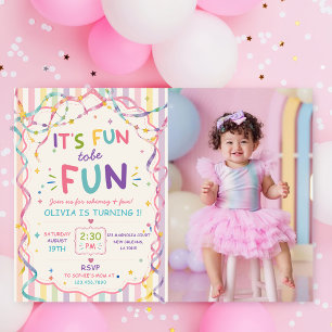 Stripes It's Fun To Be One Colorful Birthday Invitation