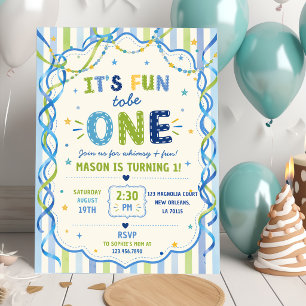Stripes It's Fun To Be One Colorful Birthday Invitation