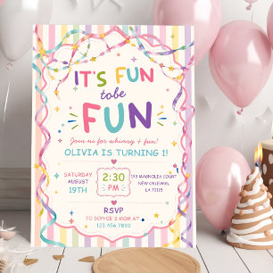 Stripes It's Fun To Be One Colorful Birthday Invitation
