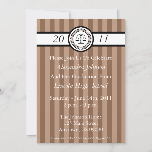 Stripes Law School Graduation Invitations (Brown) (Front)