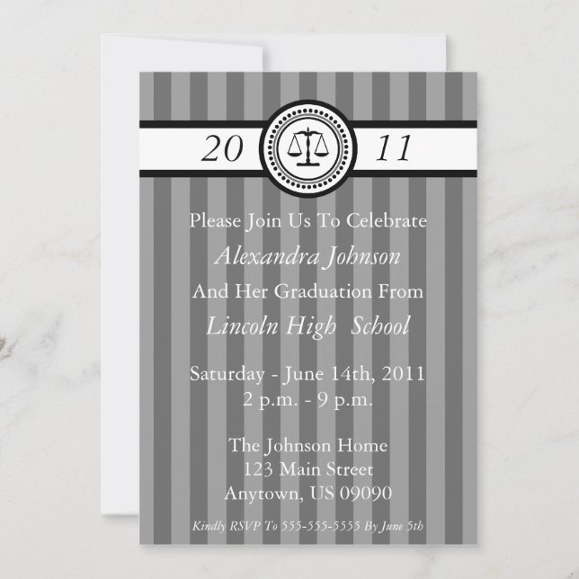 Stripes Law School Graduation Invitations (Gray) (Front)