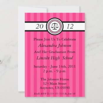 Stripes Law School Graduation Invitations Hot Pink by WindyCityStationery at Zazzle