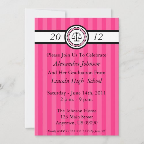 Stripes Law School Graduation Invitations Hot Pink