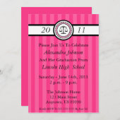 Stripes Law School Graduation Invitations Hot Pink (Front/Back)
