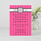Stripes Law School Graduation Invitations Hot Pink (Standing Front)
