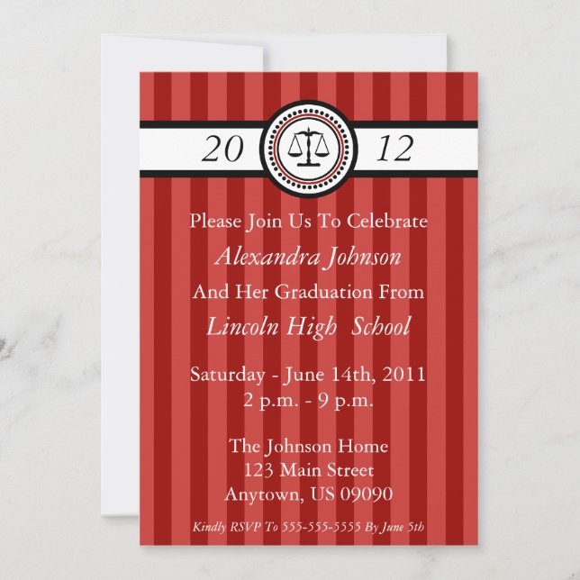 Stripes Law School Graduation Invitations (Maroon) (Front)