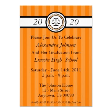 Stripes Law School Graduation Invitations (Orange) Stripes Law School Graduation Invitations (Orange)