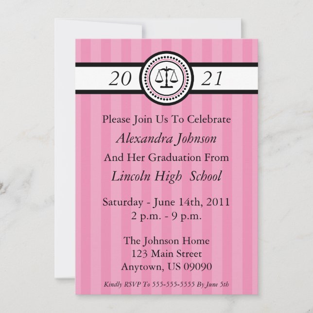 Stripes Law School Graduation Invitations (Pink) (Front)