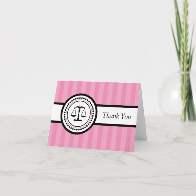 Stripes Legal Scales Thank You Card (Pink) (Front)