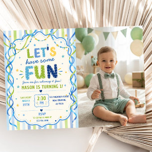 Stripes Let's Have Some Fun Colorful Birthday Invitation