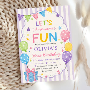 Stripes Let's Have Some Fun Colorful Birthday Invitation