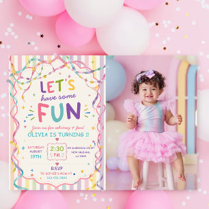 Stripes Let's Have Some Fun Colorful Birthday Invitation